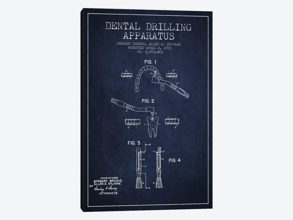 Dental Drilling Navy Blue Patent Blueprint by Aged Pixel 1-piece Canvas Wall Art