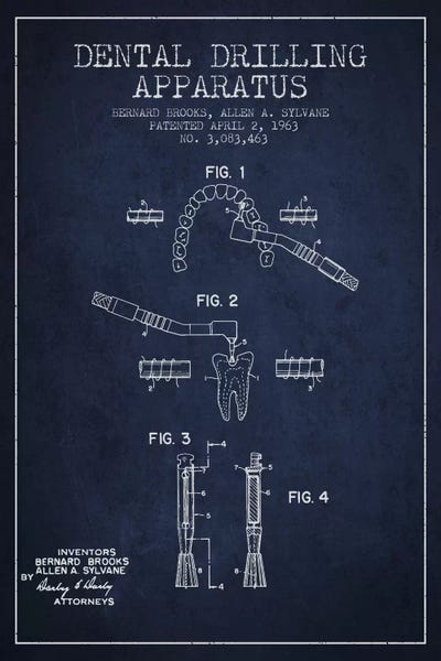 Medical & Dental Blueprints: Dental Drilling Navy Blue Patent Blueprint by Aged Pixel
