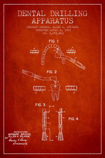 Dental Drilling Red Patent Blueprint by Aged Pixel canvas print