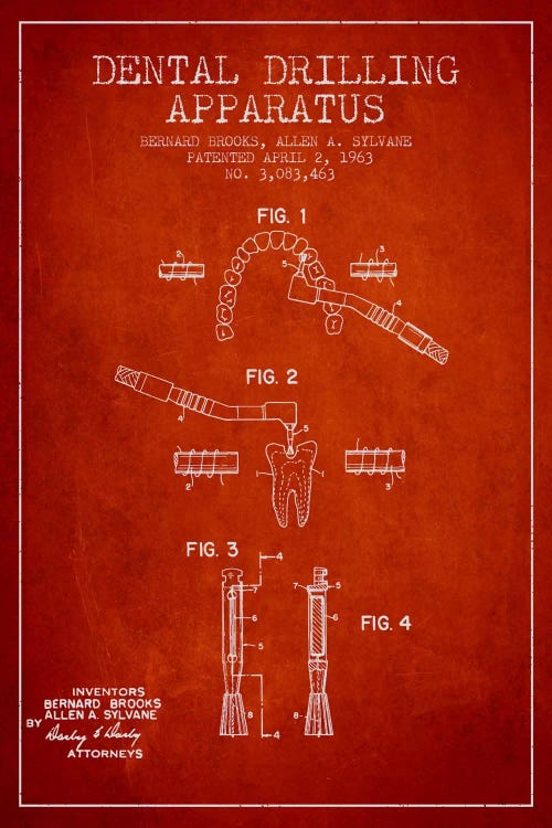 Dental Drilling Red Patent Blueprint