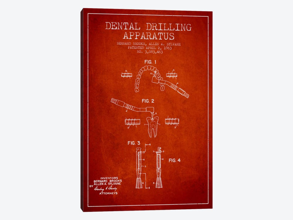 Dental Drilling Red Patent Blueprint by Aged Pixel 1-piece Art Print