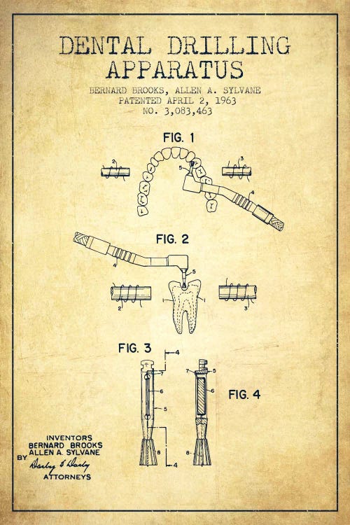 Dental Drilling Vintage Patent Blueprint by Aged Pixel wall art