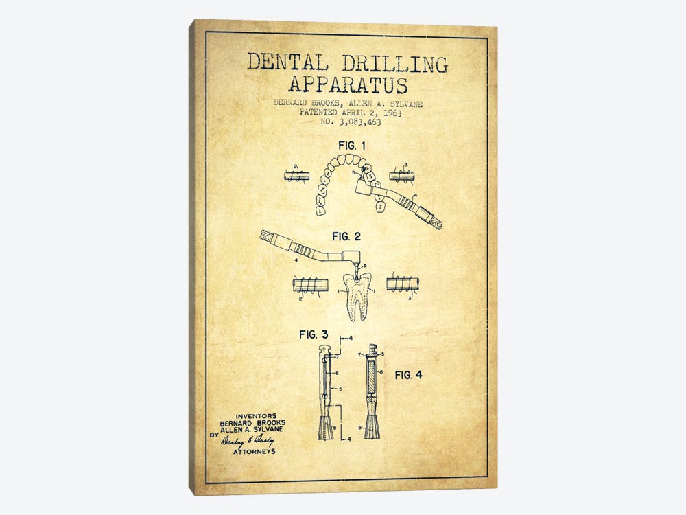 Dental Drilling Vintage Patent Blueprint by Aged Pixel 1-piece Canvas Art