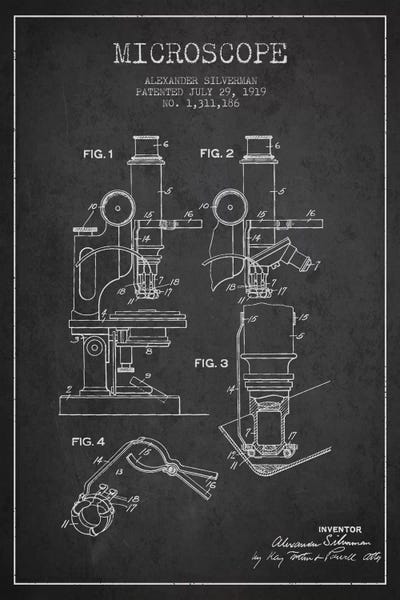 Medical & Dental Blueprints: Microscope Charcoal Patent Blueprint by Aged Pixel