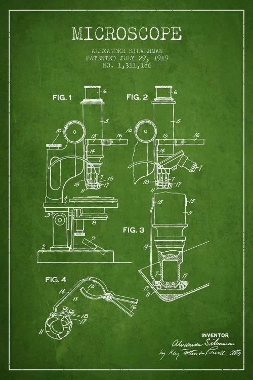Microscope Green Patent Blueprint by Aged Pixel wall art