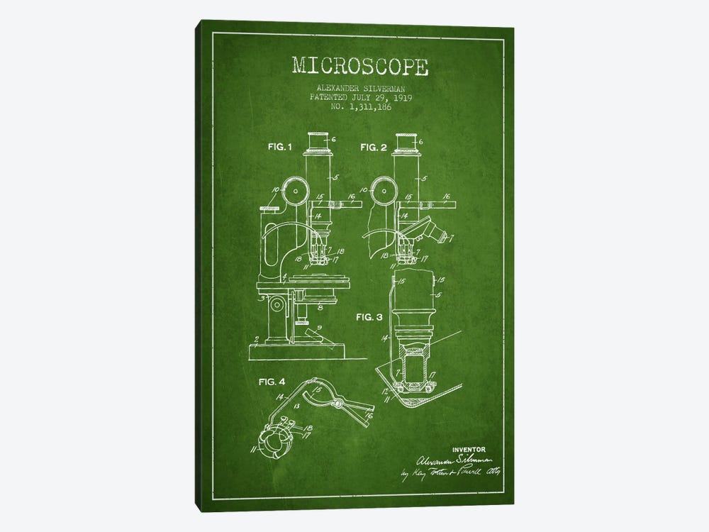 Microscope Green Patent Blueprint by Aged Pixel 1-piece Canvas Art