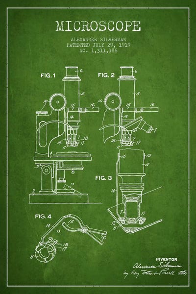 Medical & Dental Blueprints: Microscope Green Patent Blueprint by Aged Pixel