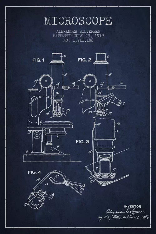 Microscope Navy Blue Patent Blueprint