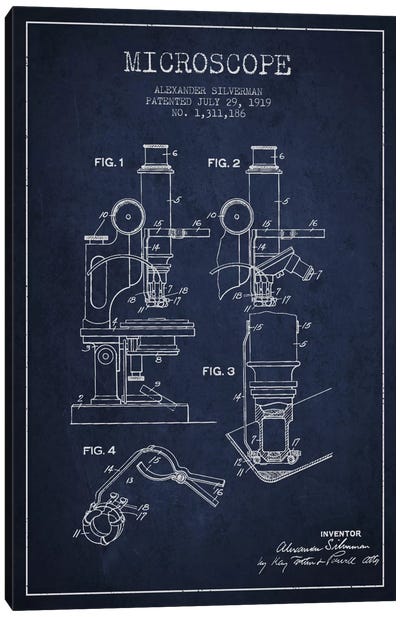 Microscope Navy Blue Patent Blueprint Canvas Art Print - Aged Pixel: Medical & Dental