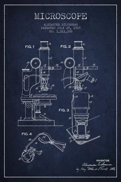 Aged Pixel: Microscope Navy Blue Patent Blueprint by Aged Pixel