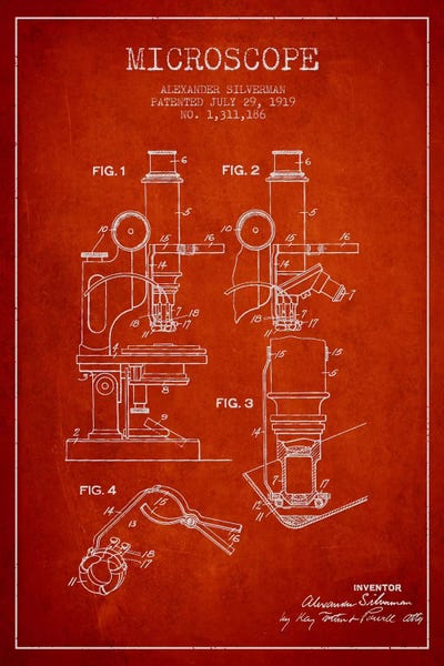 Microscope Red Patent Blueprint by Aged Pixel framed wall art