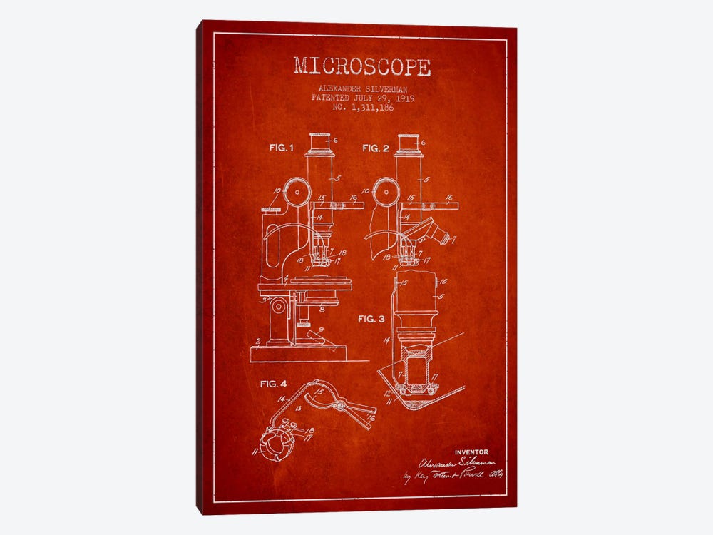 Microscope Red Patent Blueprint by Aged Pixel 1-piece Canvas Wall Art