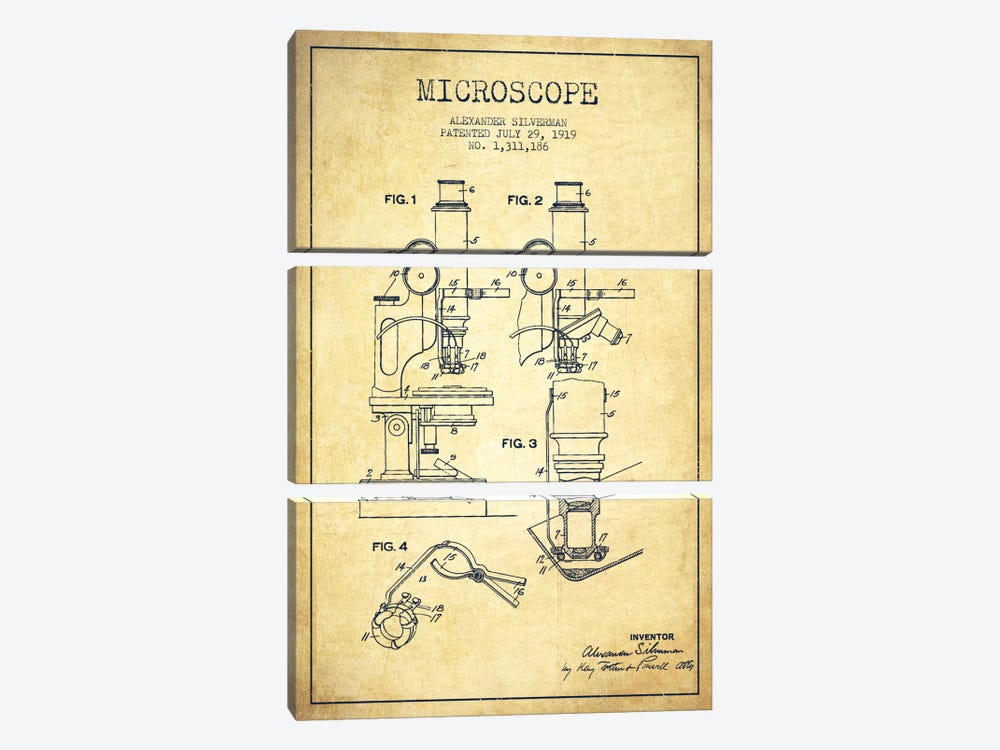 Microscope Vintage Patent Blueprint by Aged Pixel 3-piece Canvas Print