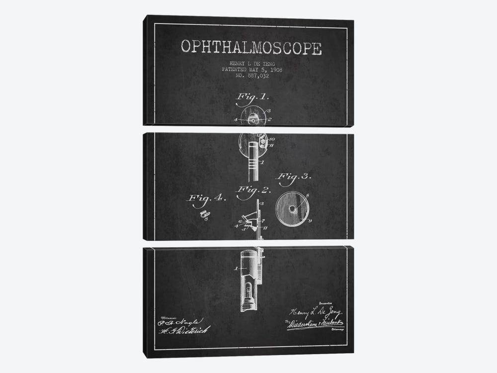 Ophthalmoscope Charcoal Patent Blueprint by Aged Pixel 3-piece Canvas Wall Art