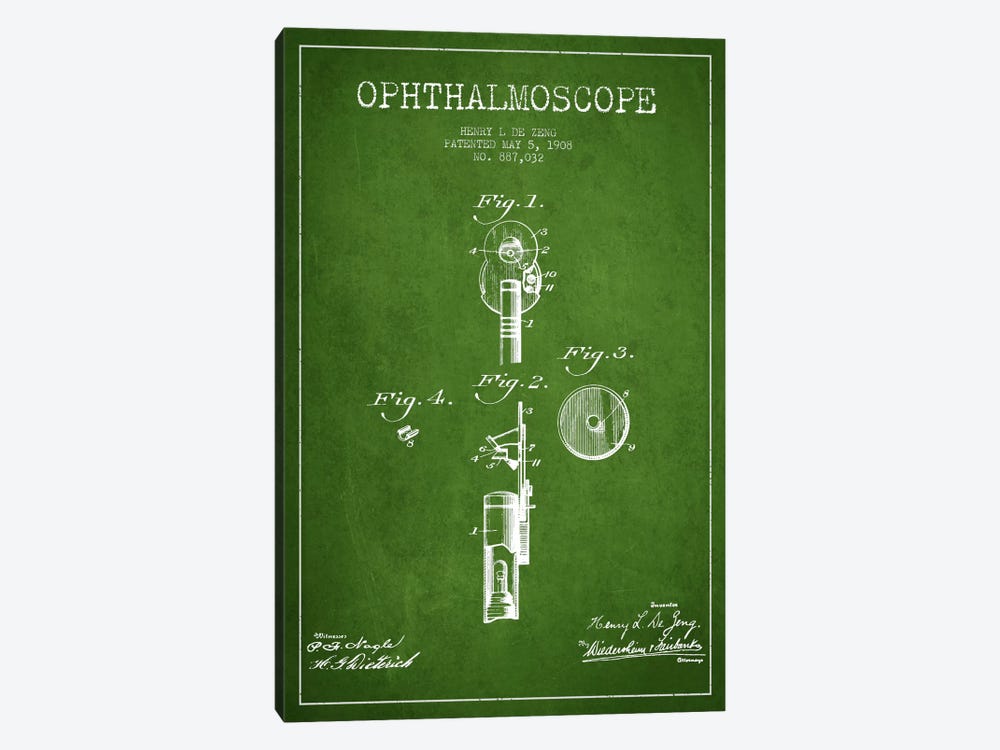 Ophthalmoscope Green Patent Blueprint by Aged Pixel 1-piece Canvas Artwork