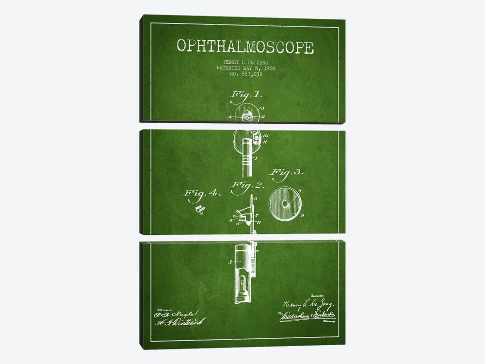 Ophthalmoscope Green Patent Blueprint by Aged Pixel 3-piece Canvas Artwork