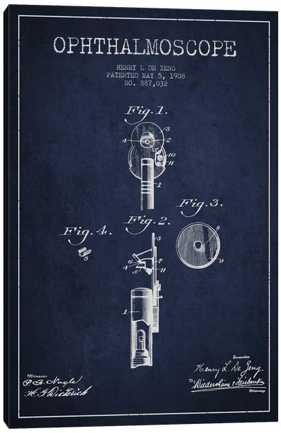 Ophthalmoscope Navy Blue Patent Blueprint Canvas Art Print - Aged Pixel: Medical & Dental