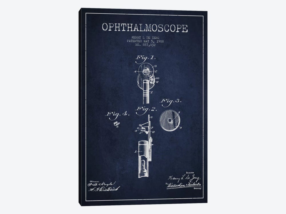 Ophthalmoscope Navy Blue Patent Blueprint by Aged Pixel 1-piece Canvas Art Print