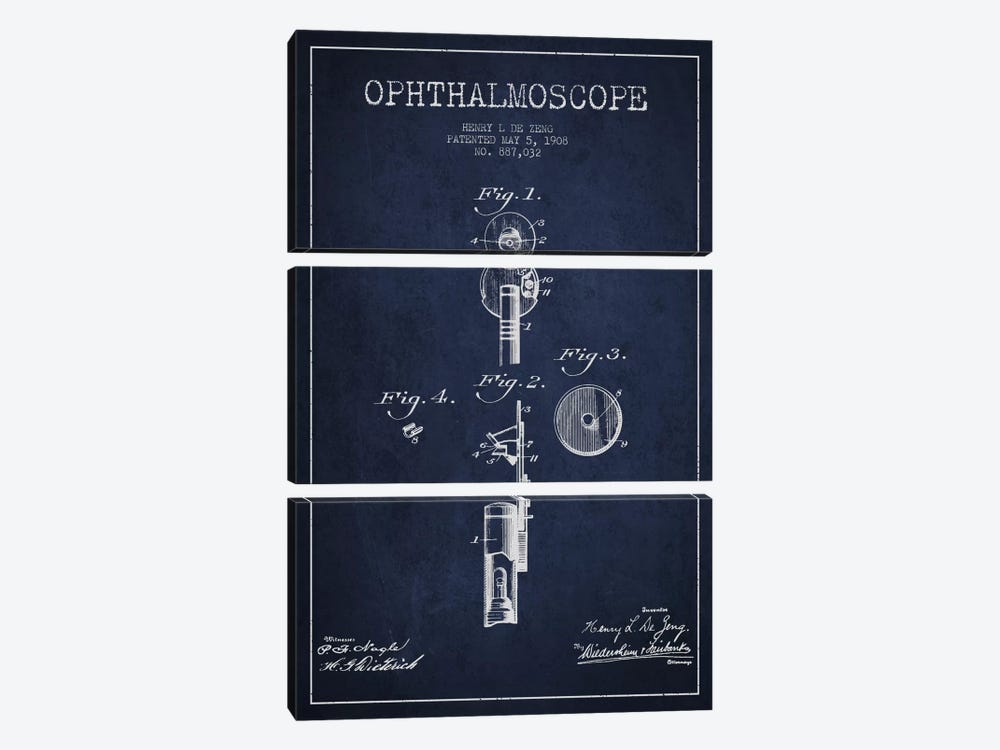 Ophthalmoscope Navy Blue Patent Blueprint by Aged Pixel 3-piece Canvas Art Print