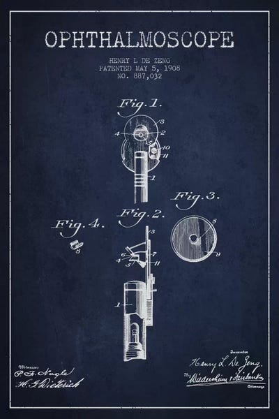 Medical & Dental Blueprints: Ophthalmoscope Navy Blue Patent Blueprint by Aged Pixel