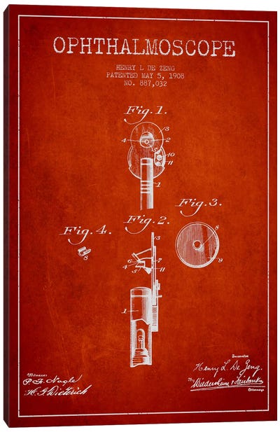 Ophthalmoscope Red Patent Blueprint Canvas Art Print - Medical & Dental Blueprints