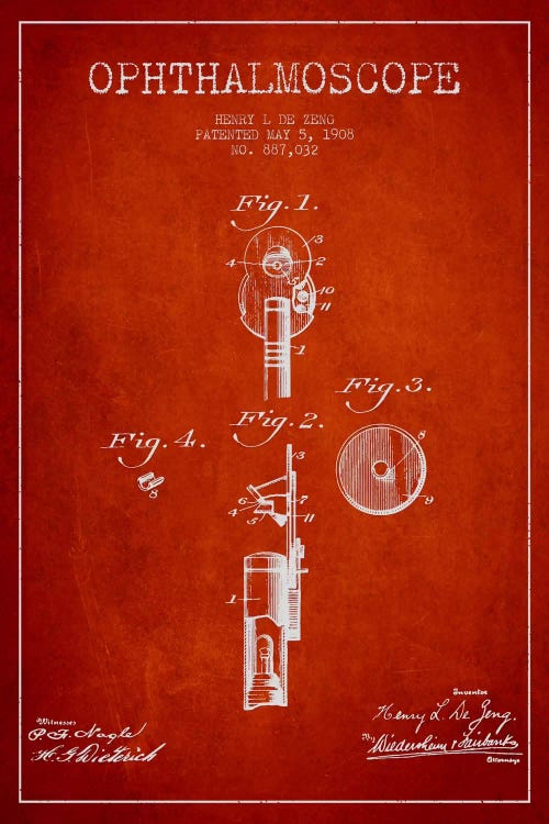 Ophthalmoscope Red Patent Blueprint by Aged Pixel wall art