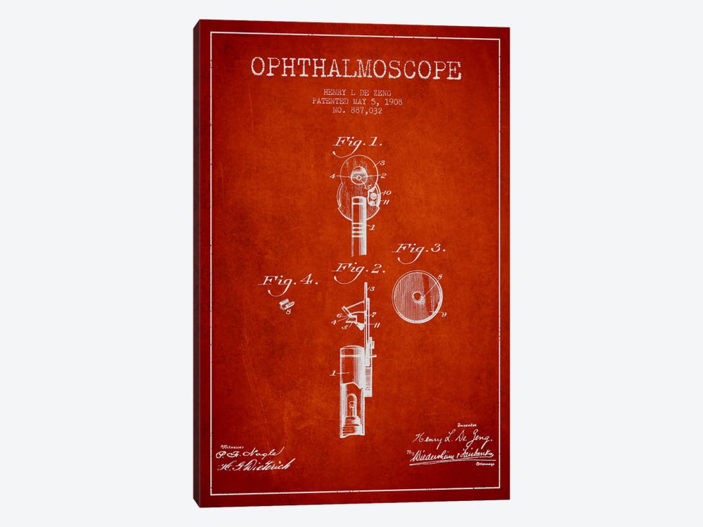 Ophthalmoscope Red Patent Blueprint by Aged Pixel 1-piece Canvas Artwork
