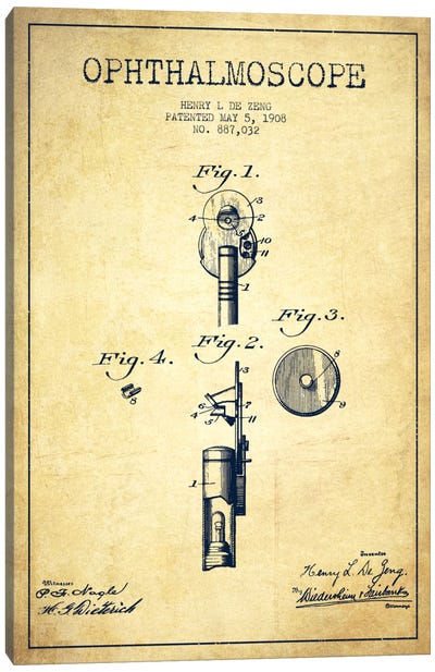 Ophthalmoscope Vintage Patent Blueprint Canvas Art Print - Aged Pixel: Medical & Dental