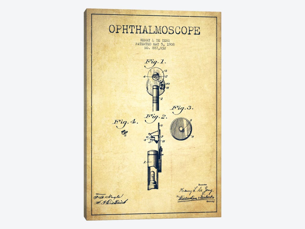 Ophthalmoscope Vintage Patent Blueprint by Aged Pixel 1-piece Canvas Print