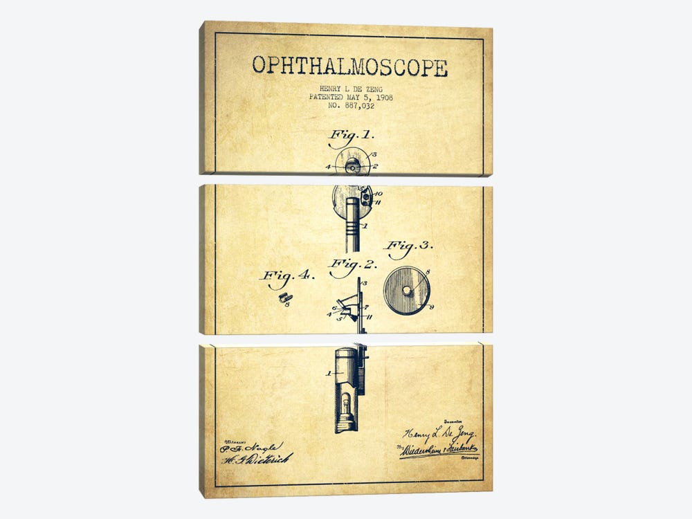 Ophthalmoscope Vintage Patent Blueprint by Aged Pixel 3-piece Canvas Print