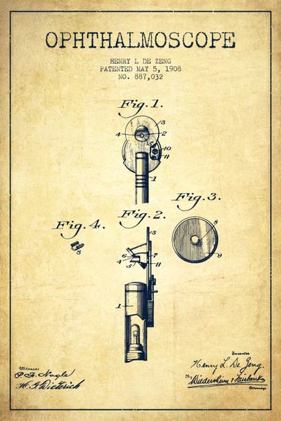 Medical & Dental Blueprints: Ophthalmoscope Vintage Patent Blueprint by Aged Pixel