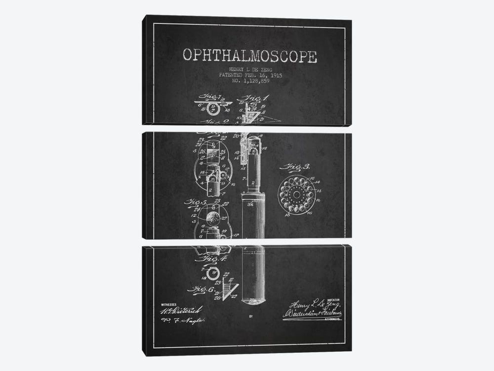 Ophthalmoscope Charcoal Patent Blueprint by Aged Pixel 3-piece Canvas Art