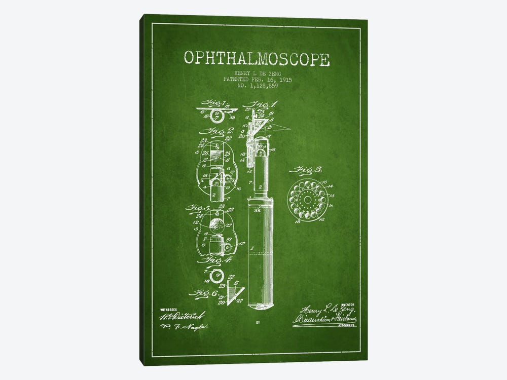 Ophthalmoscope Green Patent Blueprint by Aged Pixel 1-piece Canvas Print