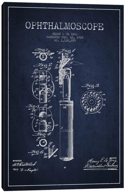 Ophthalmoscope Navy Blue Patent Blueprint Canvas Art Print - Medical & Dental Blueprints