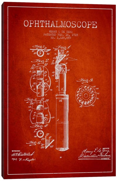 Ophthalmoscope Red Patent Blueprint Canvas Art Print - Aged Pixel: Medical & Dental