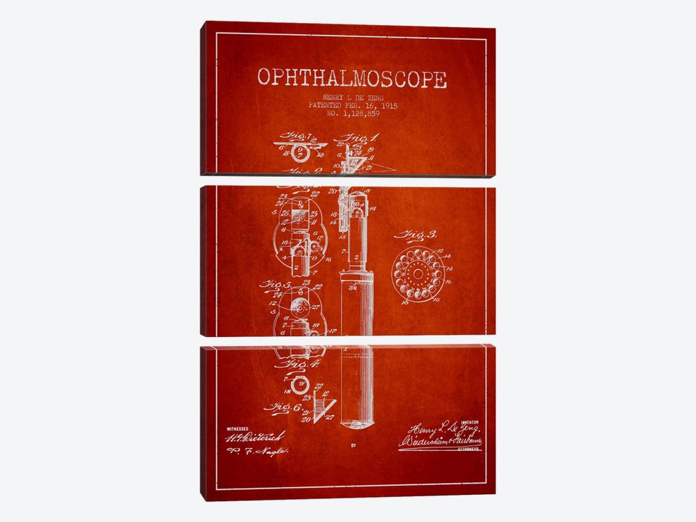 Ophthalmoscope Red Patent Blueprint by Aged Pixel 3-piece Canvas Art Print