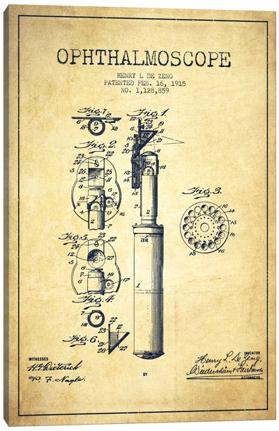 Ophthalmoscope Vintage Patent Blueprint Canvas Art Print - Aged Pixel: Medical & Dental
