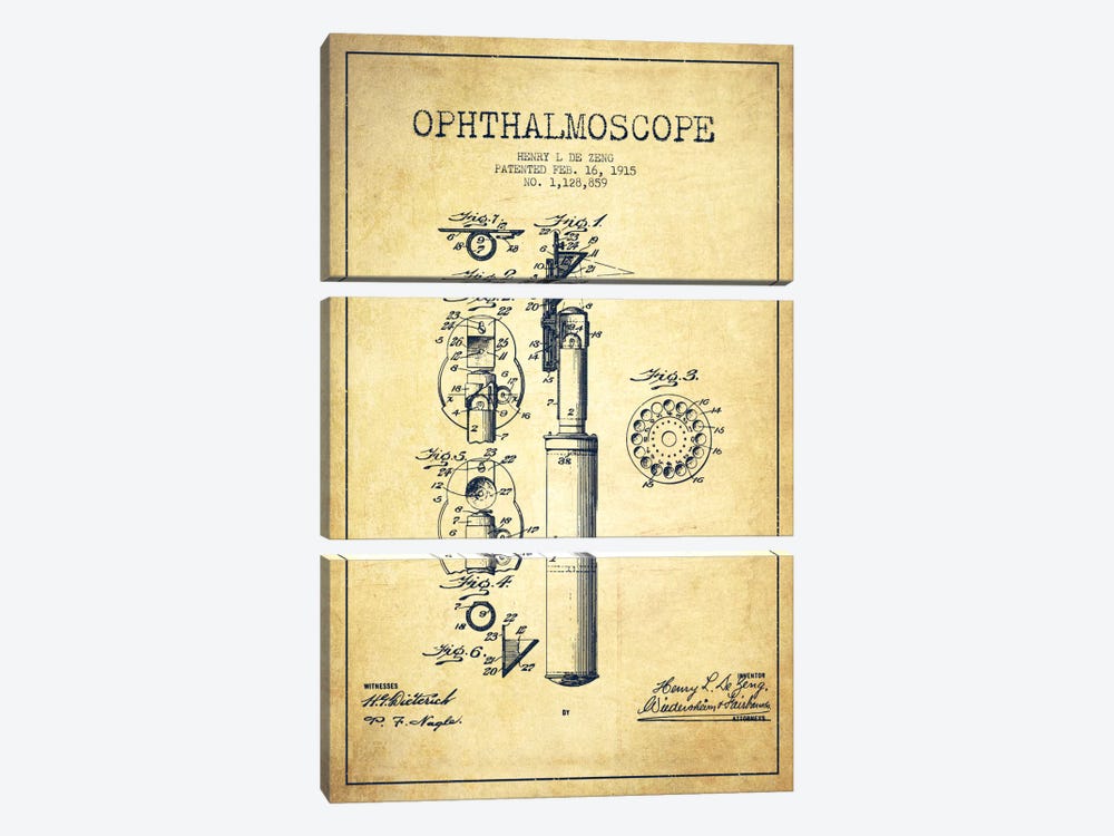 Ophthalmoscope Vintage Patent Blueprint by Aged Pixel 3-piece Canvas Artwork