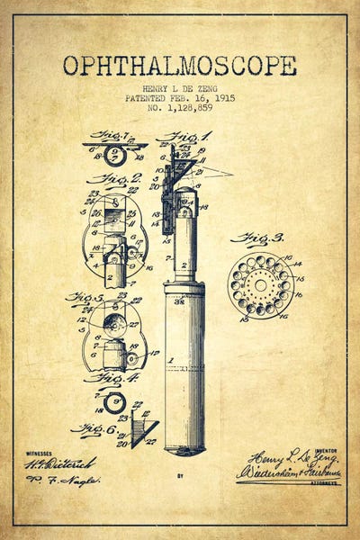 Medical & Dental Blueprints: Ophthalmoscope Vintage Patent Blueprint by Aged Pixel