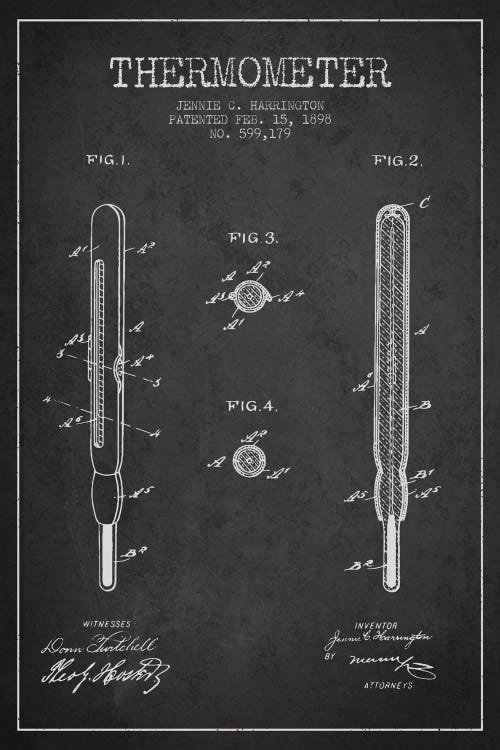 Thermometer Charcoal Patent Blueprint by Aged Pixel wall art