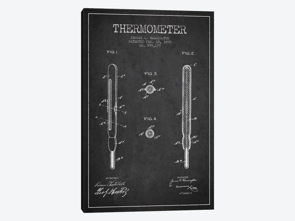 Thermometer Charcoal Patent Blueprint by Aged Pixel 1-piece Canvas Print
