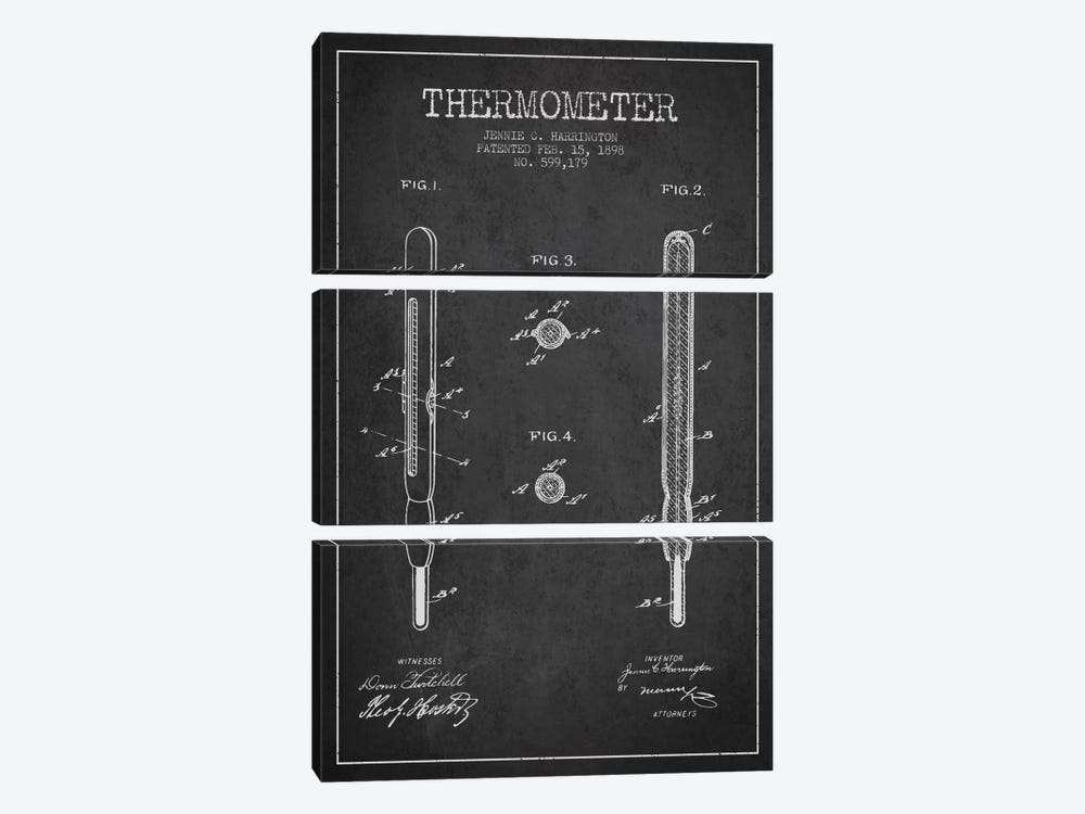 Thermometer Charcoal Patent Blueprint by Aged Pixel 3-piece Art Print
