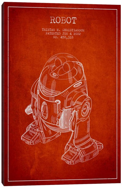 Robot Red Patent Blueprint Canvas Art Print - Aged Pixel: Engineering & Machinery