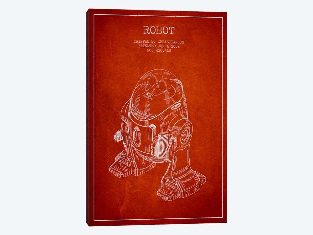 Robot Red Patent Blueprint by Aged Pixel 1-piece Canvas Artwork