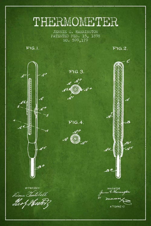 Thermometer Green Patent Blueprint