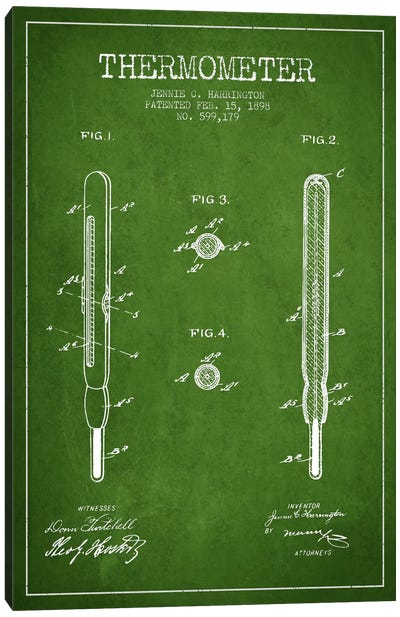 Thermometer Green Patent Blueprint Canvas Art Print