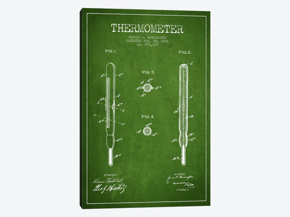 Thermometer Green Patent Blueprint by Aged Pixel 1-piece Canvas Print
