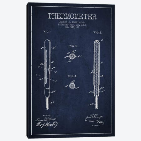 Thermometer Navy Blue Patent Blueprint Canvas Print #ADP1651} by Aged Pixel Canvas Print