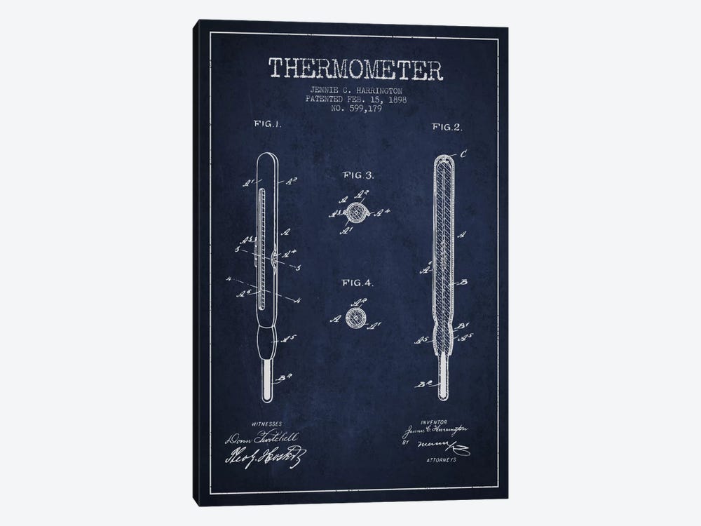 Thermometer Navy Blue Patent Blueprint by Aged Pixel 1-piece Canvas Art