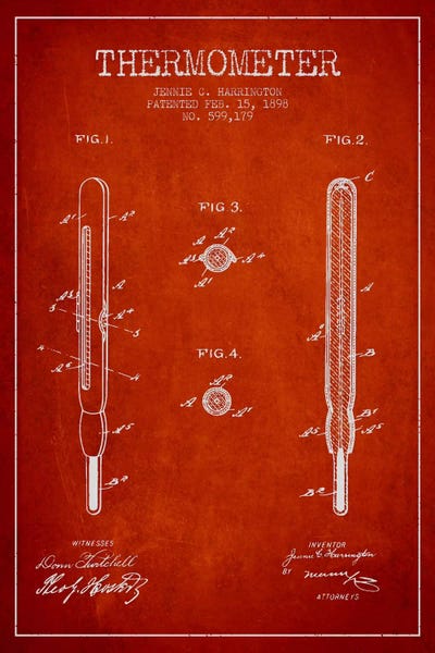 Thermometer Red Patent Blueprint by Aged Pixel canvas print